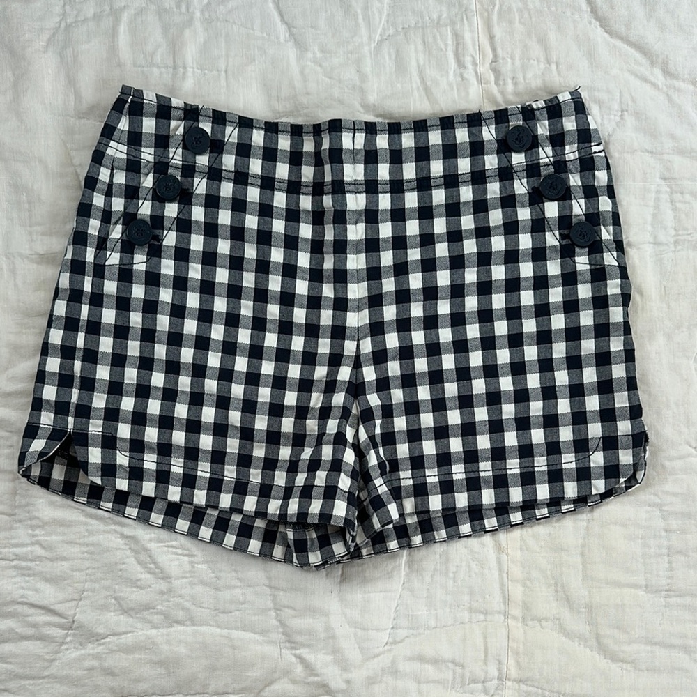 Loft High Waist Navy and White Checkered Shorts